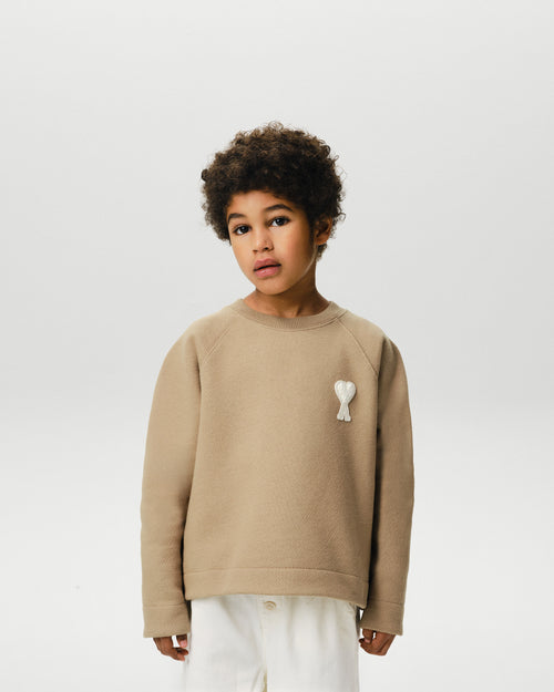 Beige cotton sweatshirt with Ami de Coeur patch - Man - 2 - AMI Paris - Ami Paris