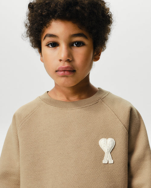 Beige cotton sweatshirt with Ami de Coeur patch - Man - 3 - AMI Paris - Ami Paris
