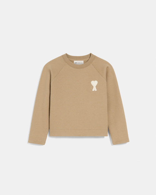 Beige cotton sweatshirt with Ami de Coeur patch - Woman - 5 - AMI Paris - Ami Paris