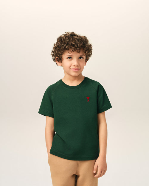 Green cotton t-shirt with Ami de Coeur - Man - 2 - AMI Paris - Ami Paris