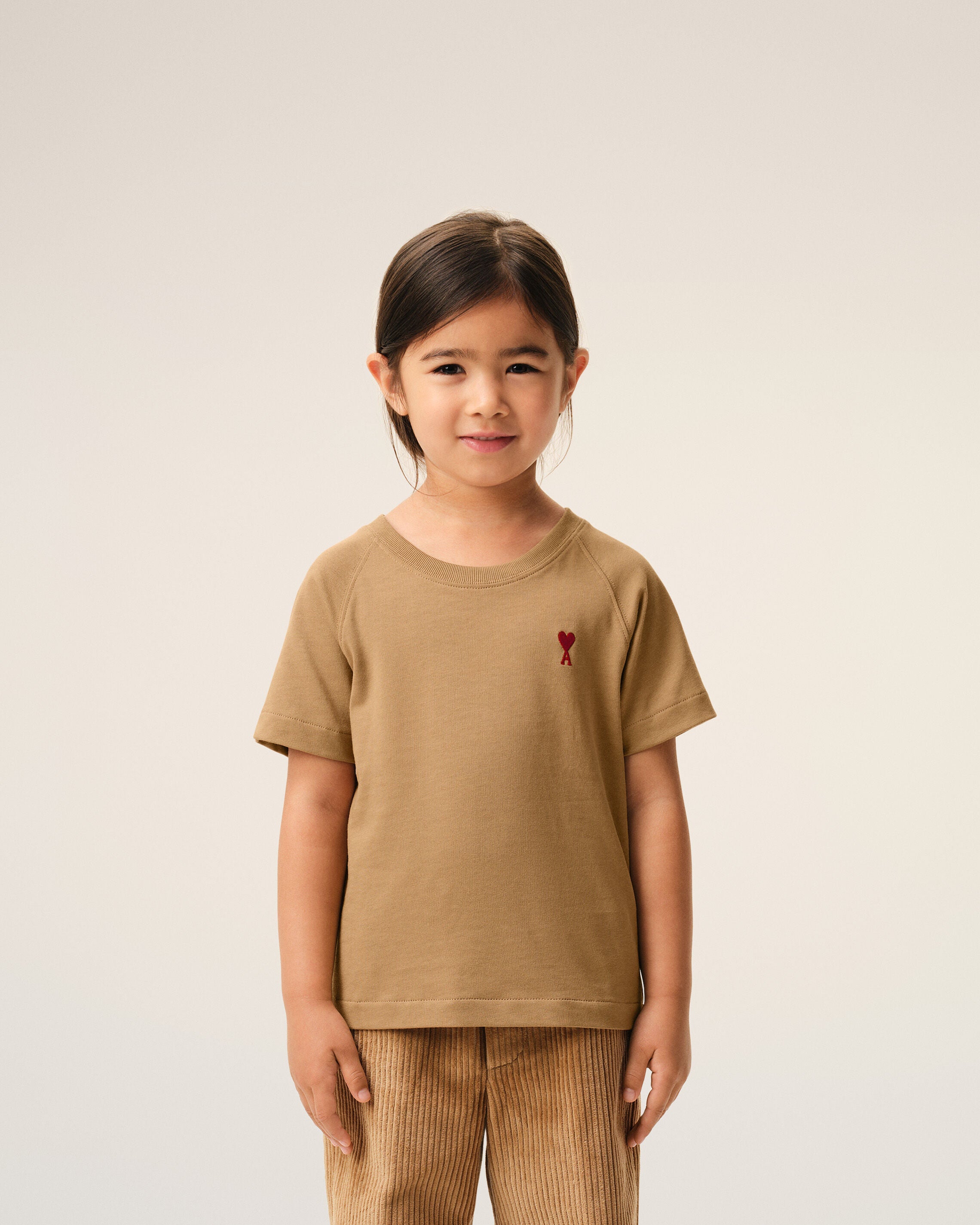 CAMEL Brown Cotton Ami De Coeur T-shirt | AMI PARIS