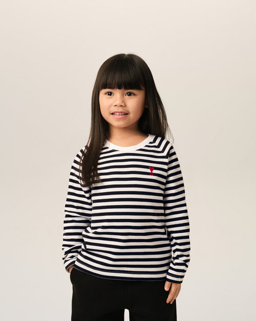 Black and white mariniere cotton t-shirt with Ami de Coeur - Woman - 6 - AMI Paris - Ami Paris