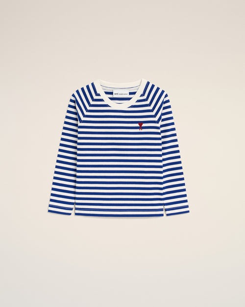 Blue and white mariniere cotton t-shirt with Ami de Coeur - ROYAL BLUE/WHITE - Ami Paris