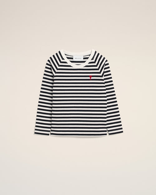 Black and white mariniere cotton t-shirt with Ami de Coeur - 1 - Ami Paris