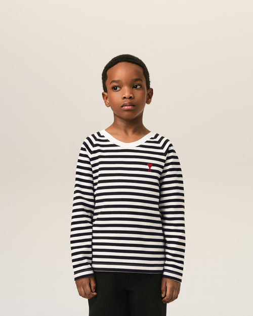 Black and white mariniere cotton t-shirt with Ami de Coeur - 2 - Ami Paris