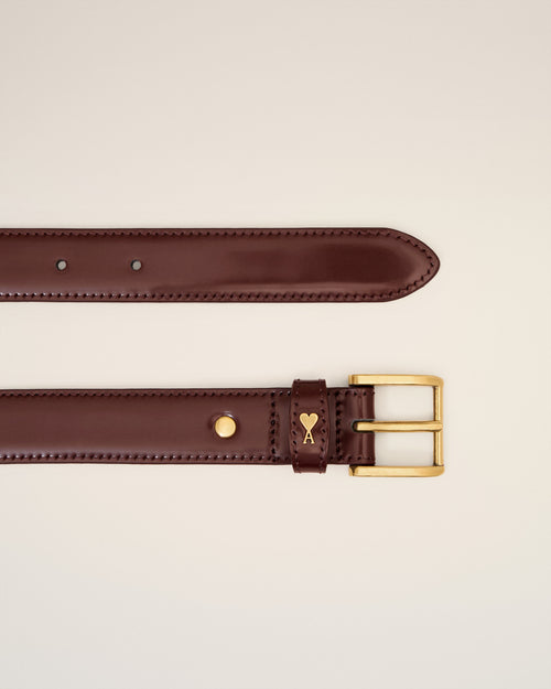 Burgundy Glazed Leather Paris Paris 25 Mm Belt - 2 - Ami Paris