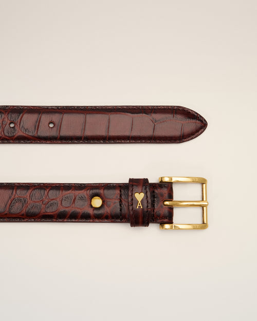 Brown crocodile cow leather Paris Paris belt 25 mm - Man - 2 - AMI Paris - Ami Paris