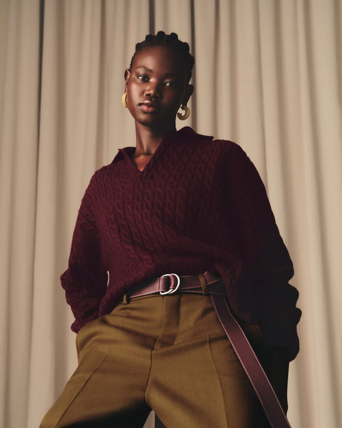 Burgundy Supple Leather Double Buckle 35Mm Belt  - 5 - Ami Paris