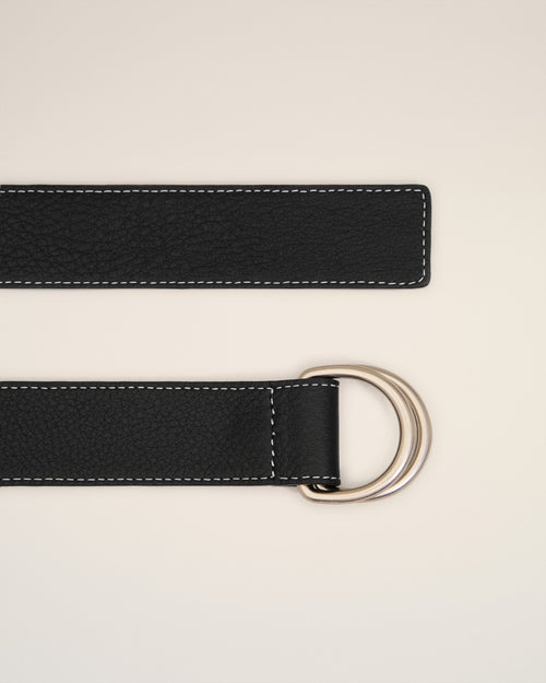 Black Supple Leather Double Buckle 35Mm Belt  - 2 - Ami Paris