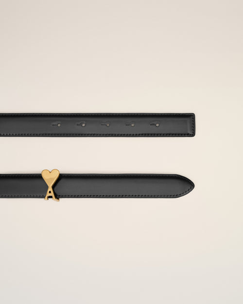 Black Cow Leather Ami De Coeur Buckle Belt - 1 - Ami Paris