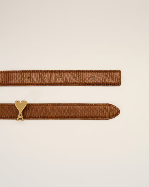 Ceinture lézard marron 25mm en cuir de vachette boucle Ami de Coeur - Homme - 2 - AMI Paris - Ami Paris