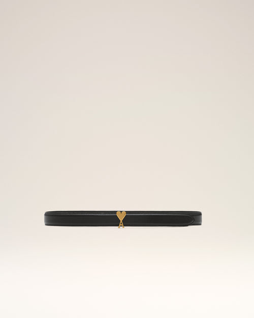 Ceinture noire 25mm en cuir de vachette boucle Ami de Coeur - 2 - Ami Paris