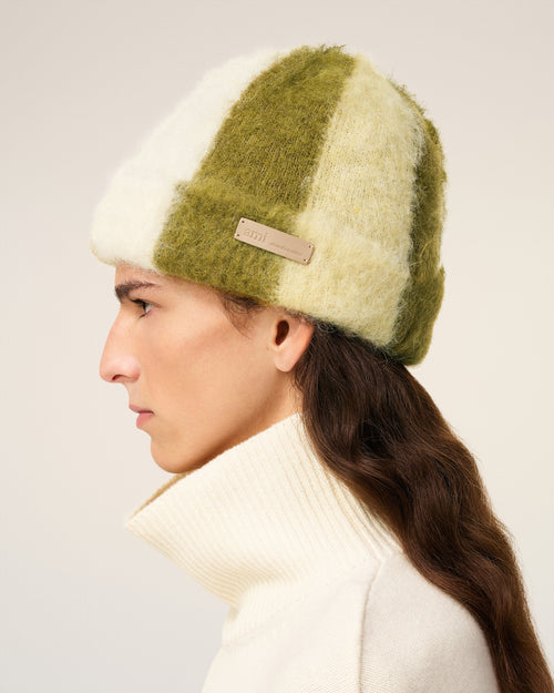 Green Alpaca Striped Ami De Coeur Beanie - 5 - Ami Paris