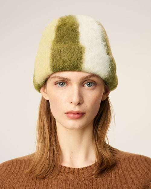                             Green Alpaca Striped Ami De Coeur Beanie - 3                         - Ami Paris