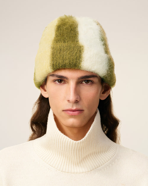 Green Alpaca Striped Ami De Coeur Beanie - 1 - Ami Paris
