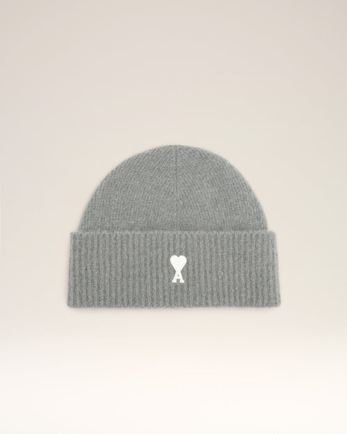 Grey Alpaca Striped Ami De Coeur Beanie - 1 - Ami Paris