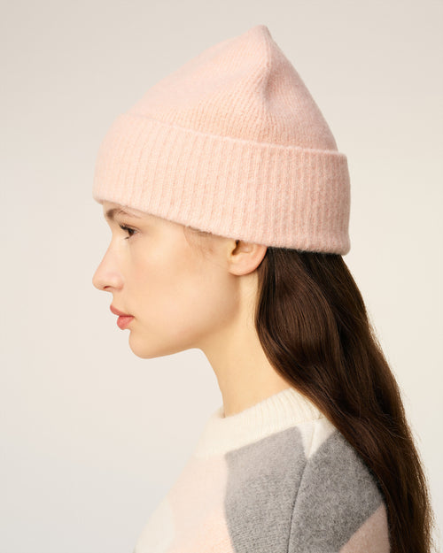 Pink Alpaca Striped Ami De Coeur Beanie - 11 - Ami Paris