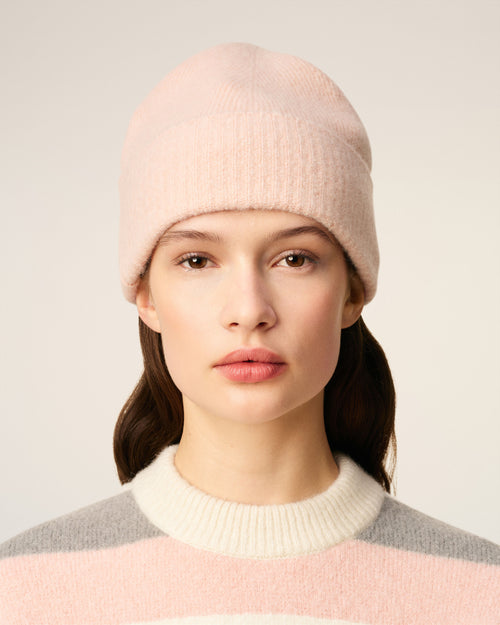 Pink Alpaca Striped Ami De Coeur Beanie - 4 - Ami Paris