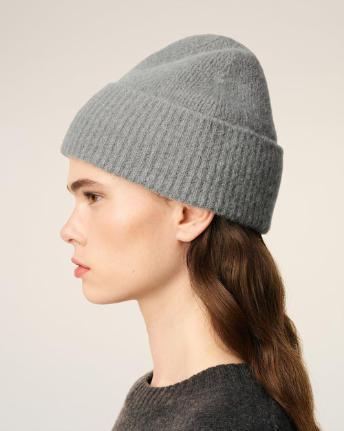 Grey Alpaca Striped Ami De Coeur Beanie - 11 - Ami Paris