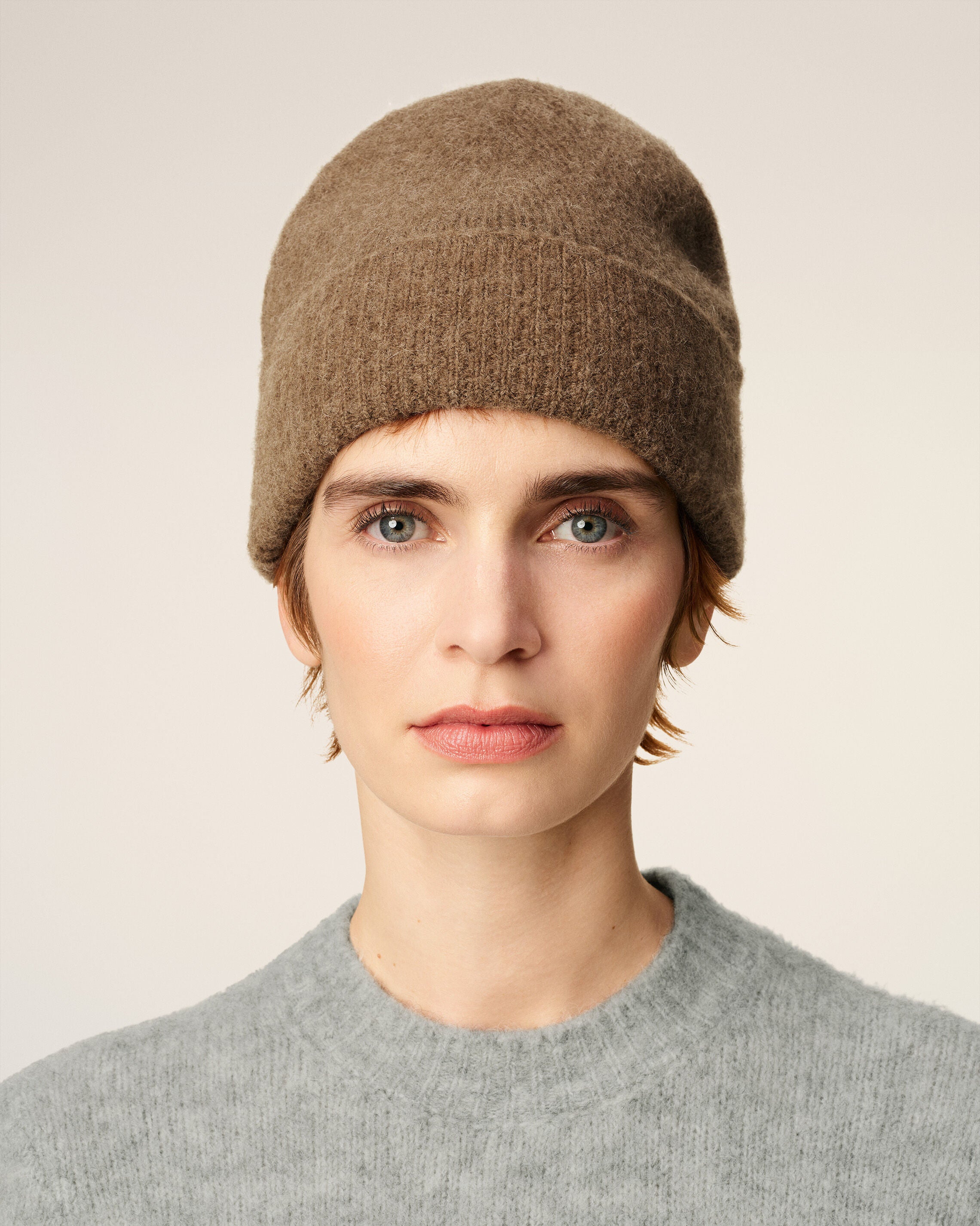 ブラウン アルパカ ストライプ Ami De Coeur ビーニー ヘーゼルナッツ