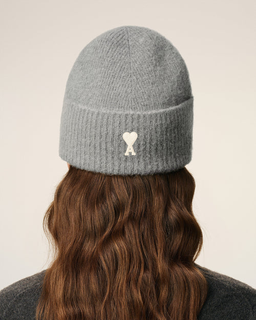 Grey Alpaca Striped Ami De Coeur Beanie - 12 - Ami Paris