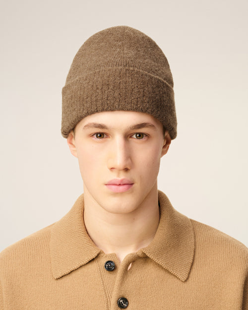 Brown Alpaca Striped Ami De Coeur Beanie - 2 - Ami Paris