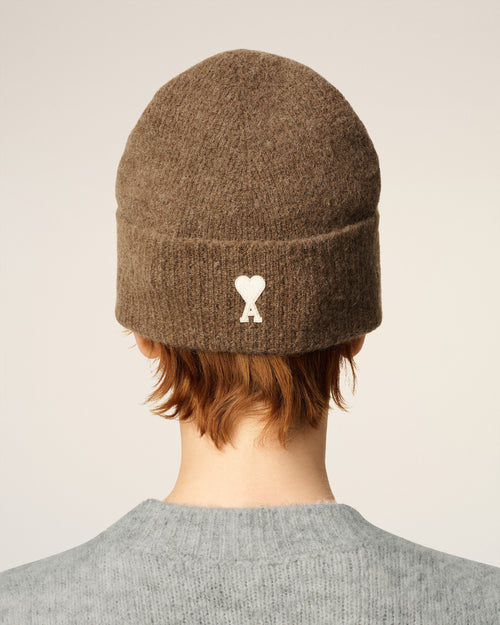 Brown Alpaca Striped Ami De Coeur Beanie - 12 - Ami Paris