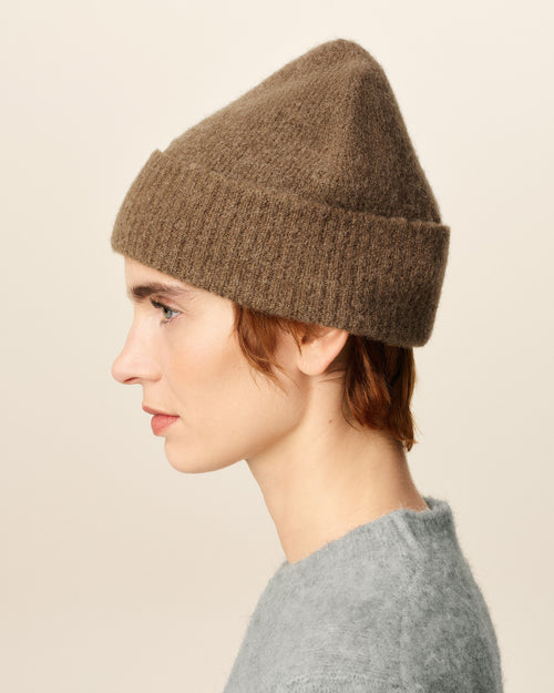 Brown Alpaca Striped Ami De Coeur Beanie - 11 - Ami Paris