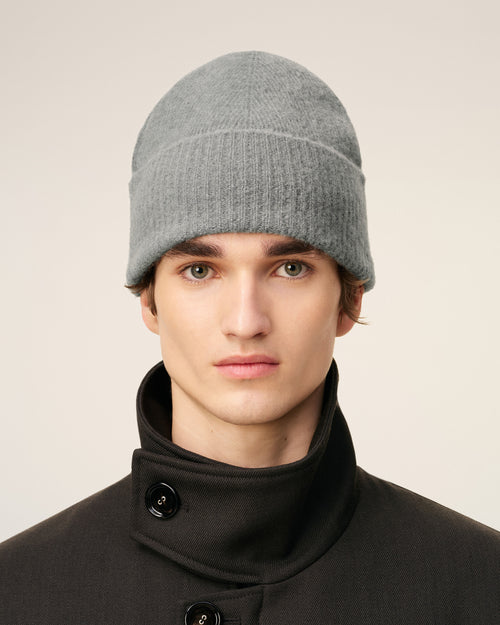 Grey Alpaca Striped Ami De Coeur Beanie - 2 - Ami Paris
