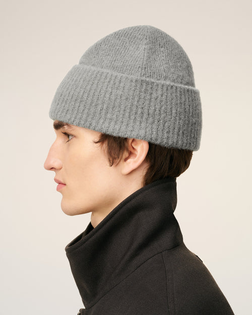 Grey Alpaca Striped Ami De Coeur Beanie - 4 - Ami Paris