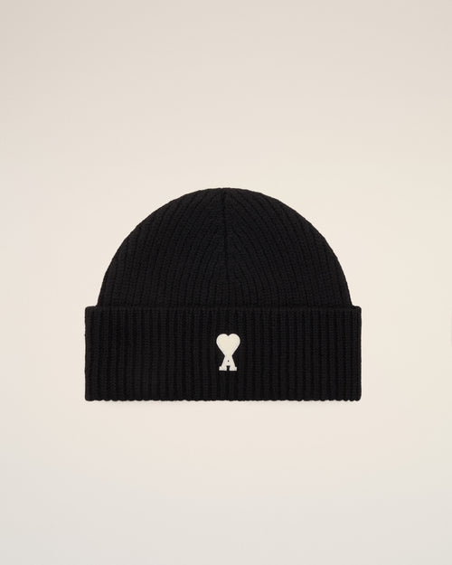 Black wool beanie with Ami de Coeur - BLACK/OFF WHITE - Ami Paris