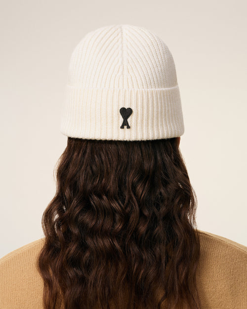 White Wool Ami De Coeur Beanie - 6 - Ami Paris