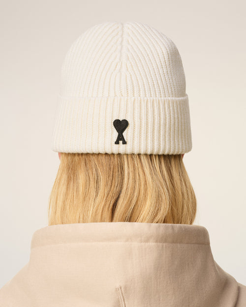 White Wool Ami De Coeur Beanie - 11 - Ami Paris