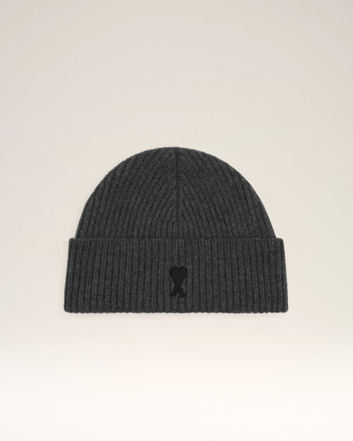 Gorro Ami de Cœur de lana gris - GRIS JASPEADO/NEGRO - Ami Paris