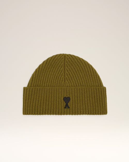 Khaki Wool Ami De Coeur Beanie - 1 - Ami Paris