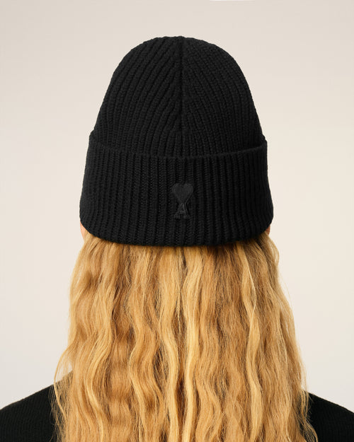 Black Wool Ami De Coeur Beanie - 12 - Ami Paris