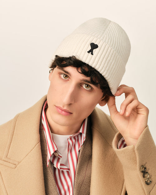 White Wool Ami De Coeur Beanie - Man - 2 - AMI Paris - Ami Paris