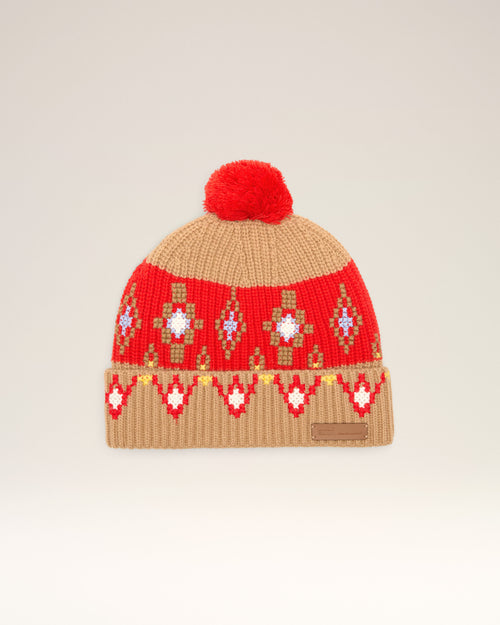 Brown Wool Cross Stitch Beannie - 4 - Ami Paris