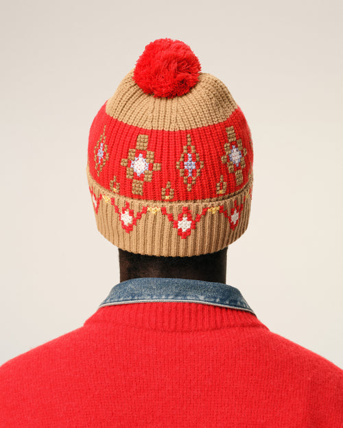 Brown Wool Cross Stitch Beannie - 6 - Ami Paris