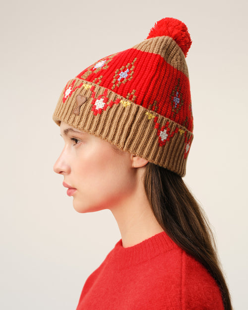 Brown Wool Cross Stitch Beannie - 11 - Ami Paris