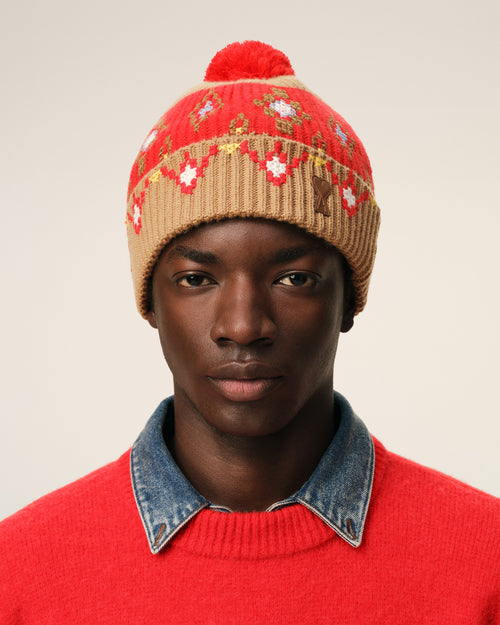 Bonnet Marron Point De Croix En Laine - 1 - Ami Paris