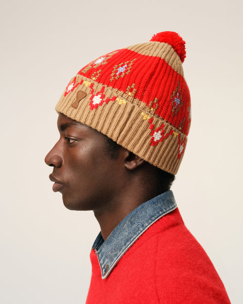 Brown Wool Cross Stitch Beannie - 5 - Ami Paris