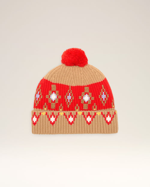 Brown Wool Cross Stitch Beannie - 10 - Ami Paris