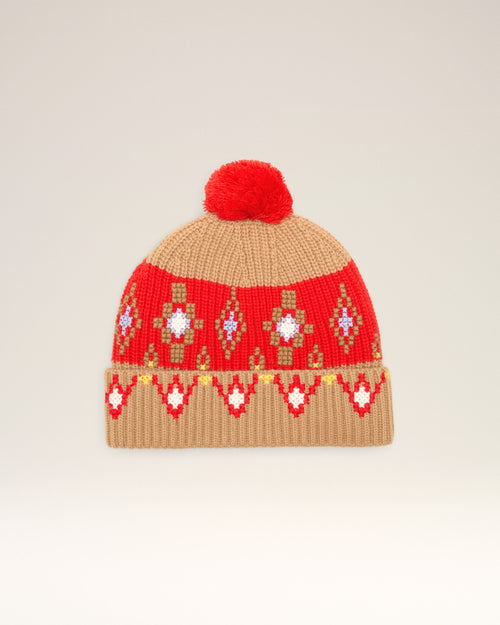 Brown Wool Cross Stitch Beannie - 7 - Ami Paris