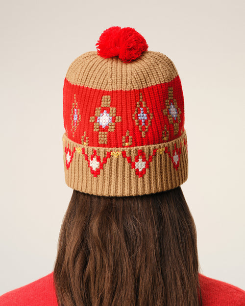Brown Wool Cross Stitch Beannie - 12 - Ami Paris