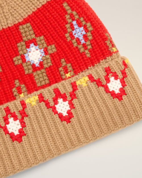 Brown Wool Cross Stitch Beannie - 9 - Ami Paris
