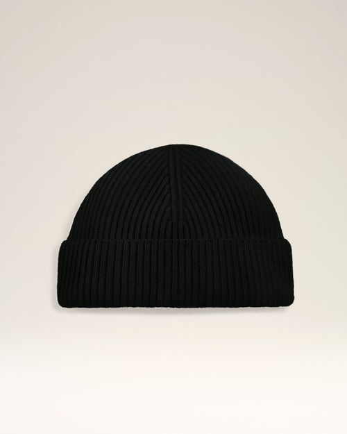 Ami Beanie aus schwarzer Wolle mit Lederetikett - 2 - Ami Paris
