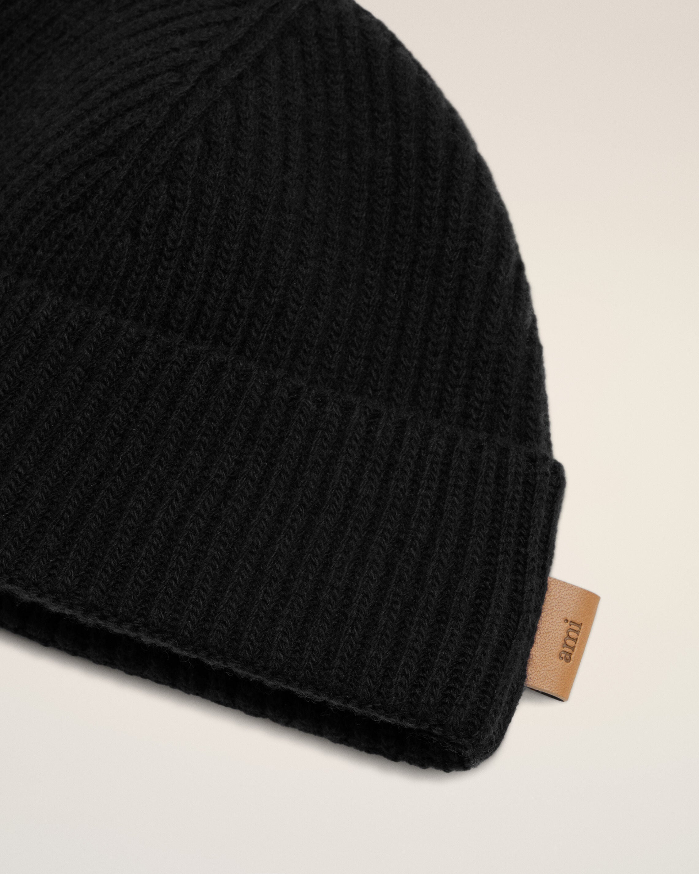 Black Wool Ami Leather Label Beanie - 9