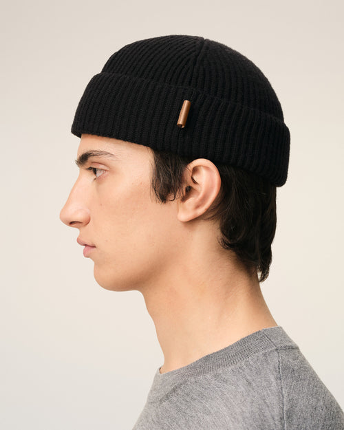 Black Wool Ami Leather Label Beanie - 5 - Ami Paris