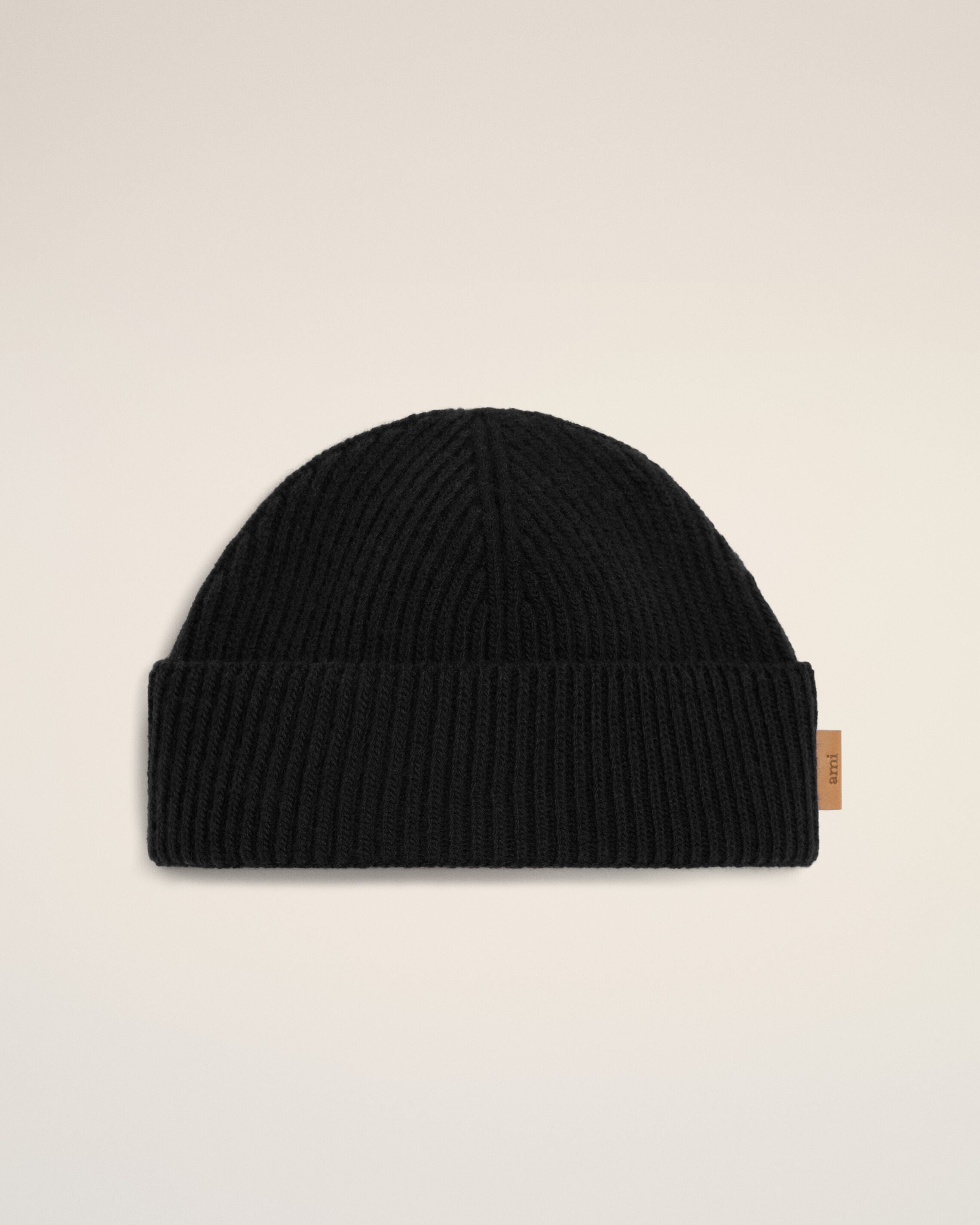 Black Wool Ami Leather Label Beanie - 7